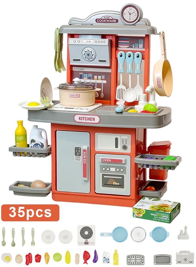 Poxvalzor Children's Kitchen,38pcs Children's Kitchen kitchen toys,Toys with lighting, music, kitchen table itchen set,toysandgames pretend-play kitchentoys,Kitchen Accessories Toys household toys,kitchen playsets,toddler-and-preschoolers toys Children Role Play Cookware Indoor DIY Kitchen Toy Sets Kids Real Cooking Set Vegetables Can Produce Water Girl's and Boy Game - Image 1
